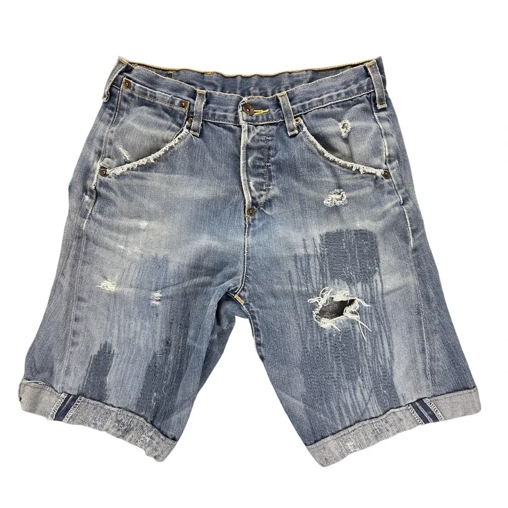 Vintage Levis Engineered Shorts Mens 28 Blue Thrashed One Pocket Twisted Jeans